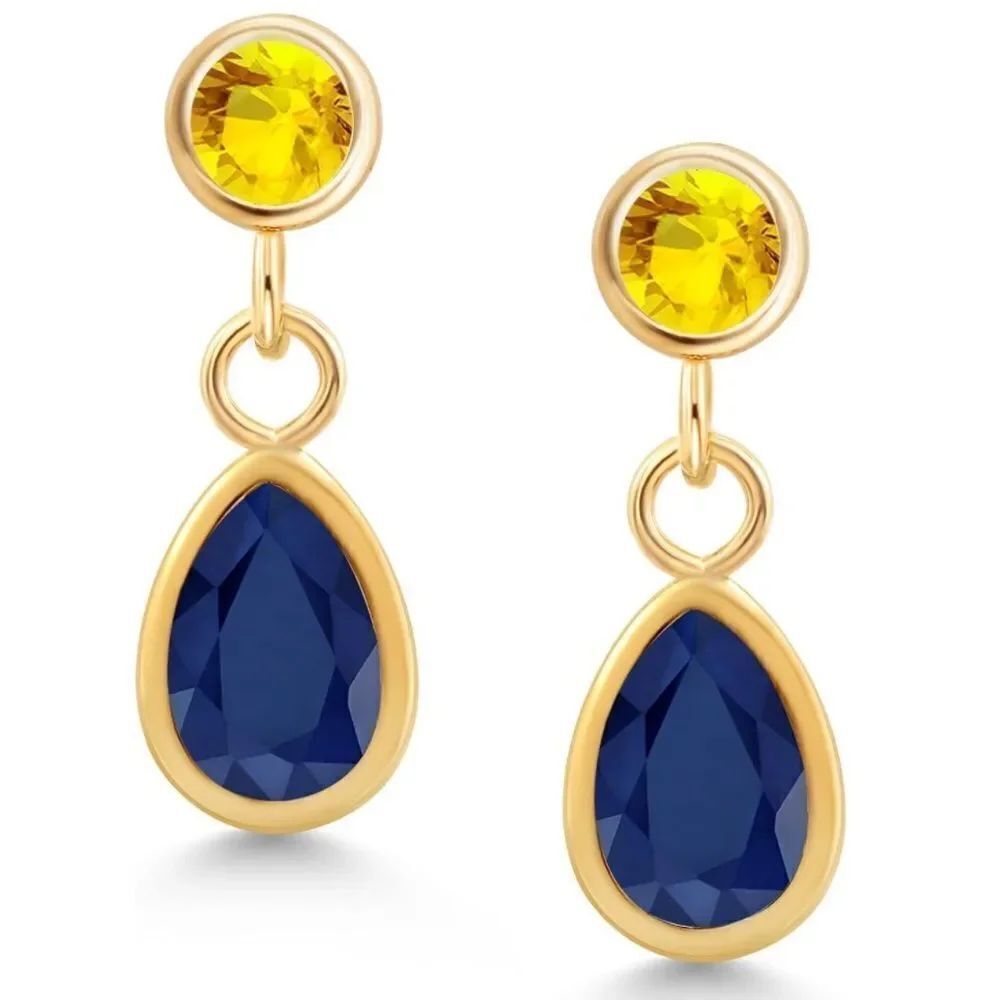 14K Yellow Gold 1.27 Cttw Navy Blue Sapphire and Yellow Sapphire Post Earrings